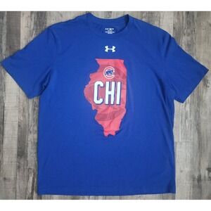 Under Armour T-Shirt Mens Large Blue Chicago Cubs MLB Illinois CHI HeatGear Tee